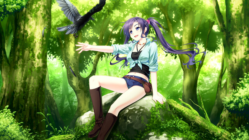 Purple-haired Girl in Forest — Green