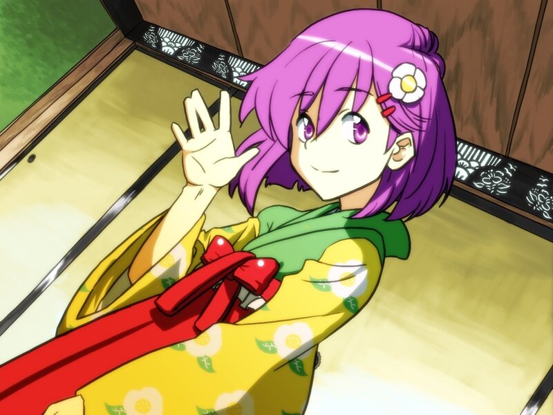 purple-haired girl in kimono