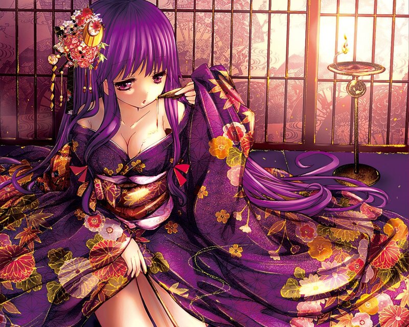 Purple-haired girl in kimono