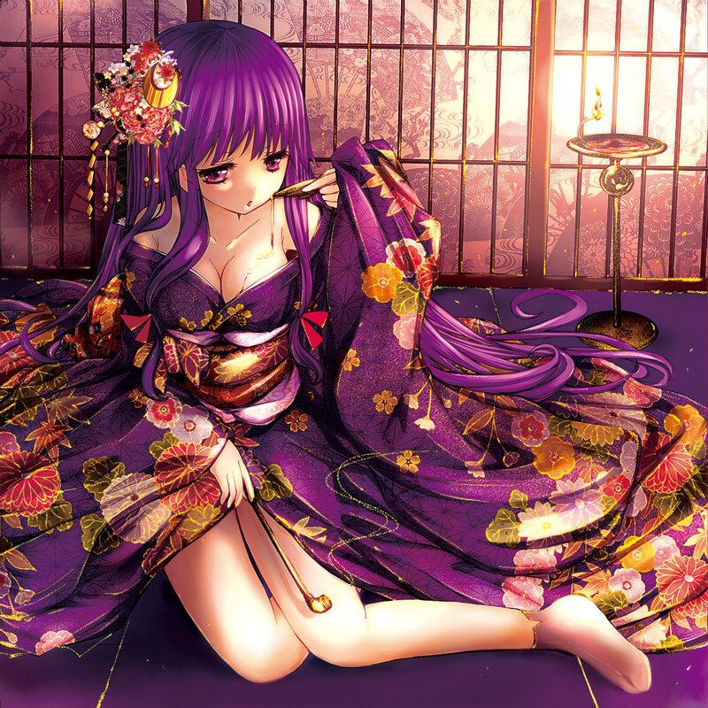 purple-haired girl in kimono