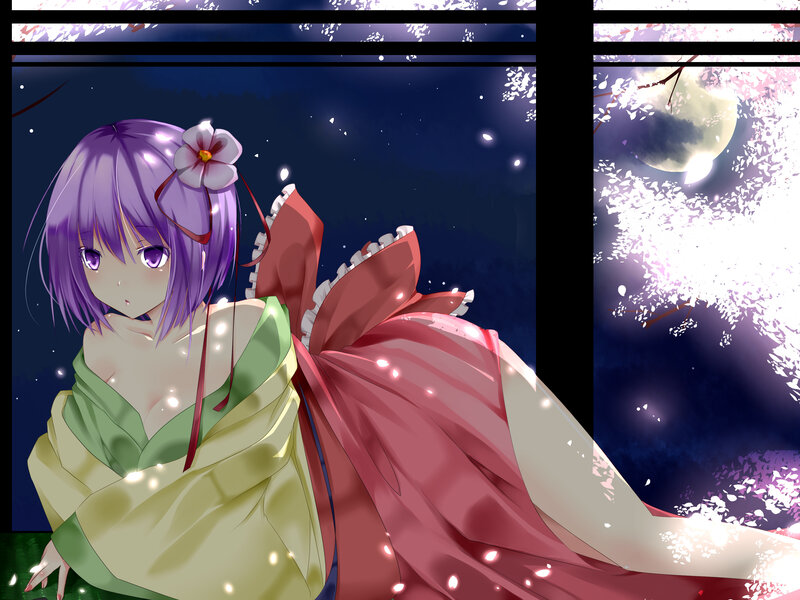 Purple-haired Girl in Kimono — Purple, Serene, Night