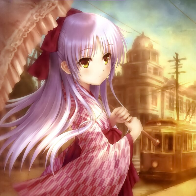 Purple-haired Girl in Kimono — Purple, Serene, Sunset