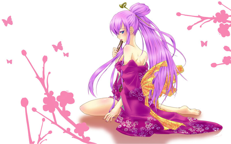 purple-haired girl in kimono