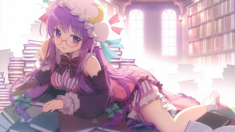 Purple-haired Girl in Library — Purple, Serene