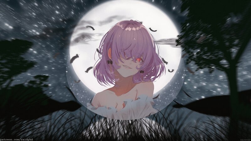 Purple-haired Girl in Moonlight