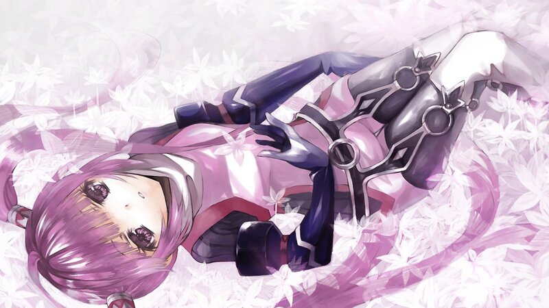 purple-haired girl in pink armor