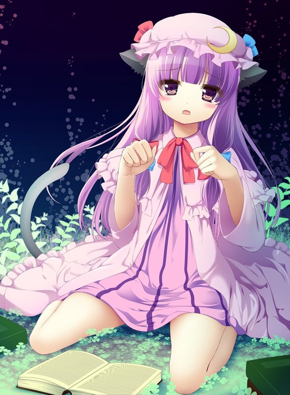 purple-haired girl in pink dress