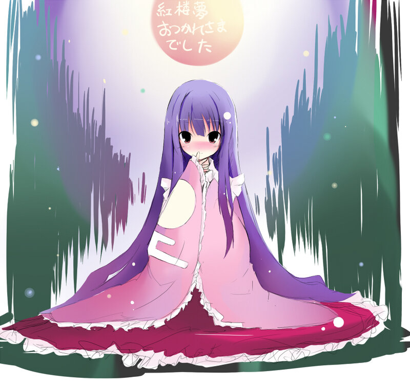 purple-haired girl in pink dress