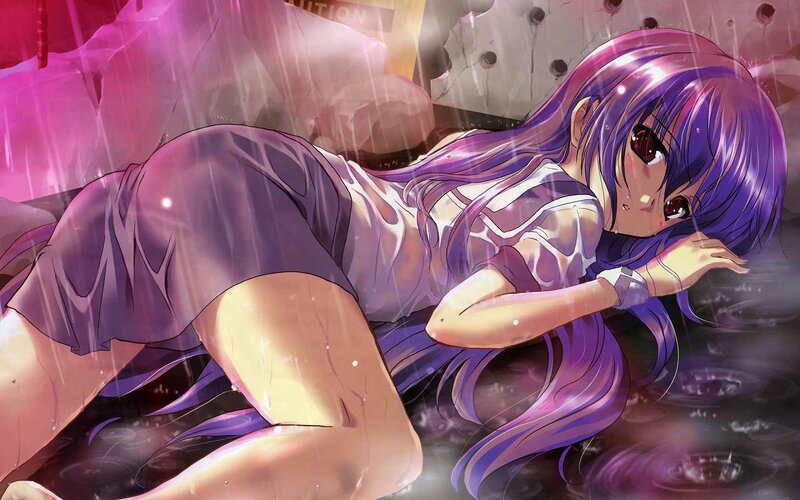 Purple-haired Girl in Rain — Purple, Dramatic