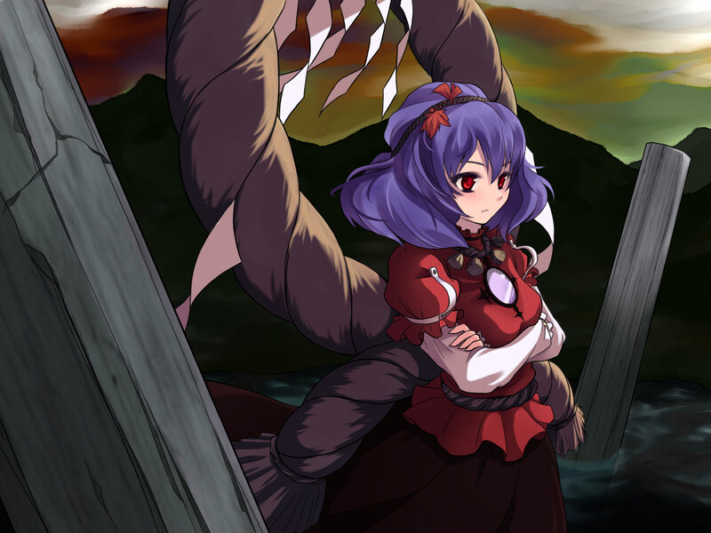 Purple-haired Girl in Red Dress — Purple