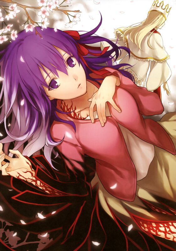 Purple-haired girl in red kimono