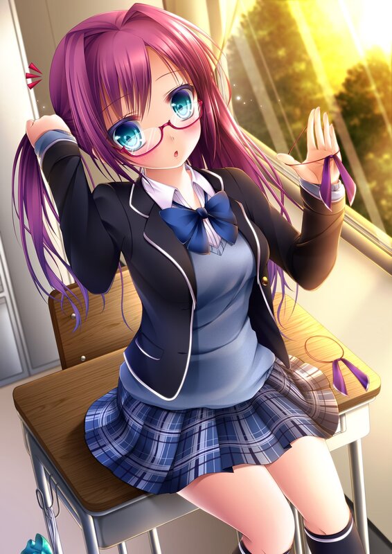 purple-haired girl in school uniform