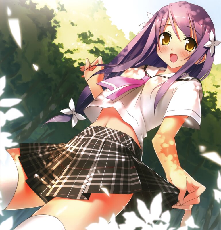 purple-haired girl in school uniform