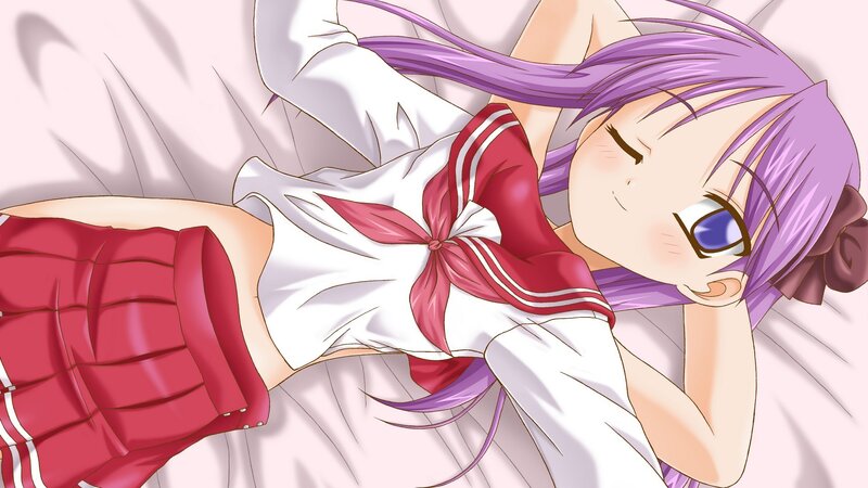 purple-haired girl in school uniform