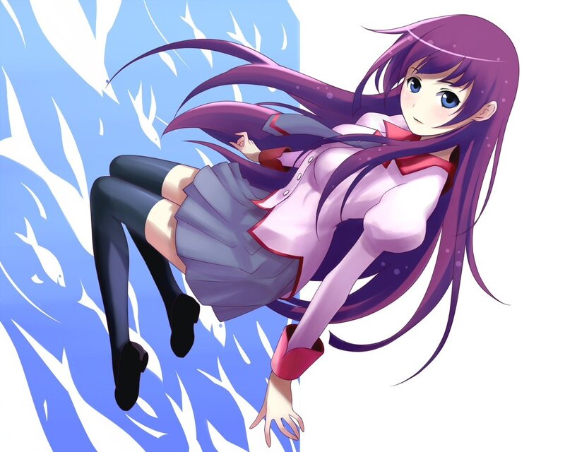 purple-haired girl in school uniform