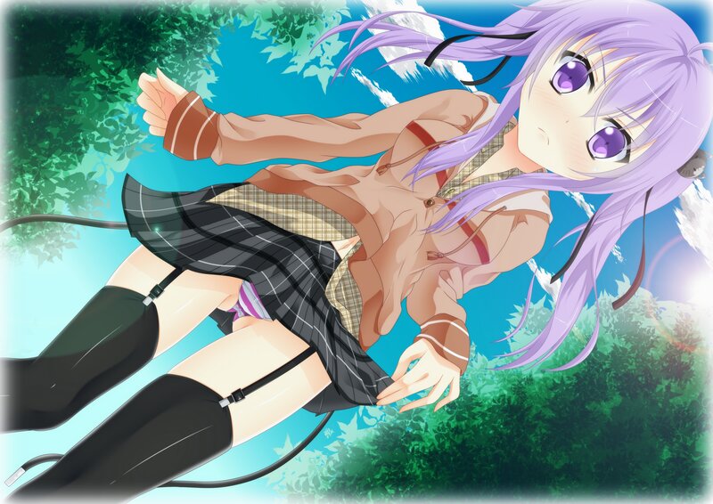 purple-haired girl in school uniform