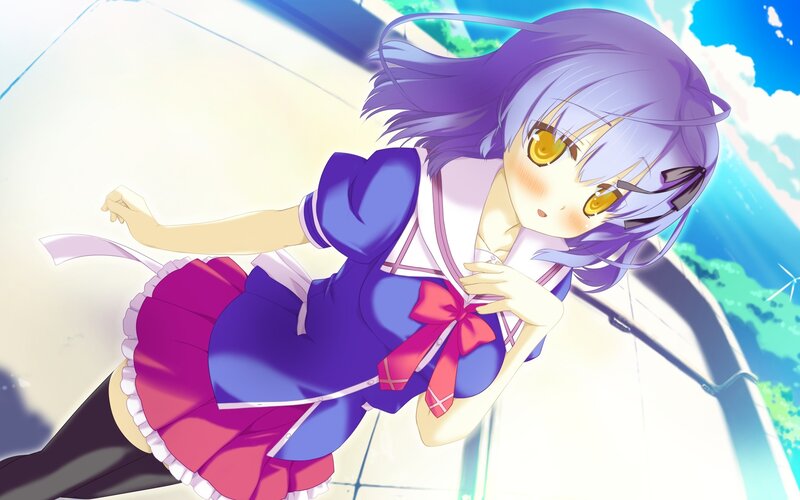 purple-haired girl in school uniform