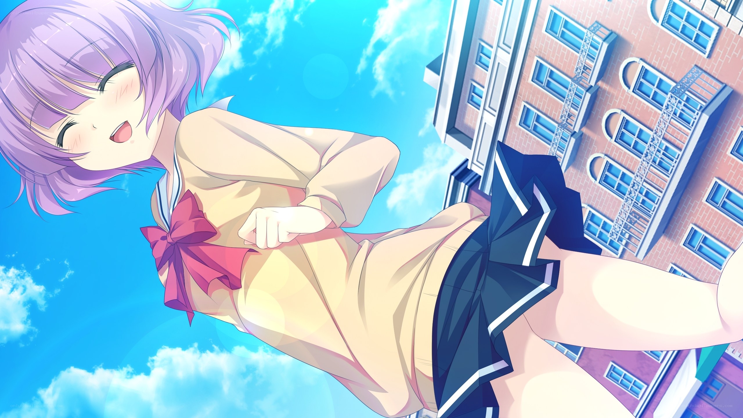 purple-haired girl in school uniform