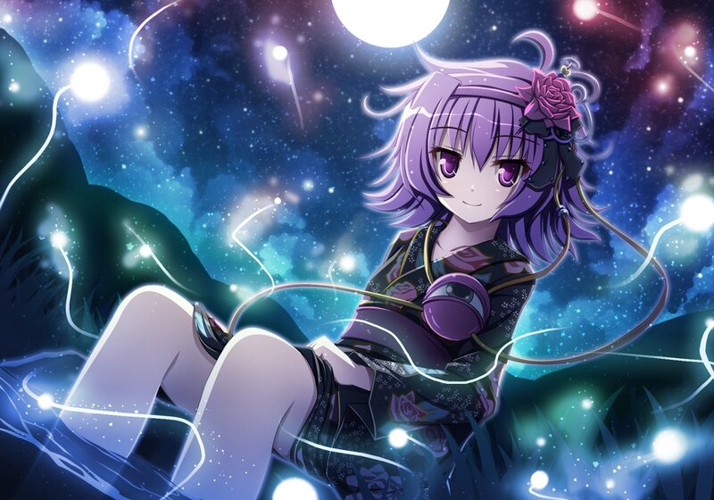purple-haired girl in starry night