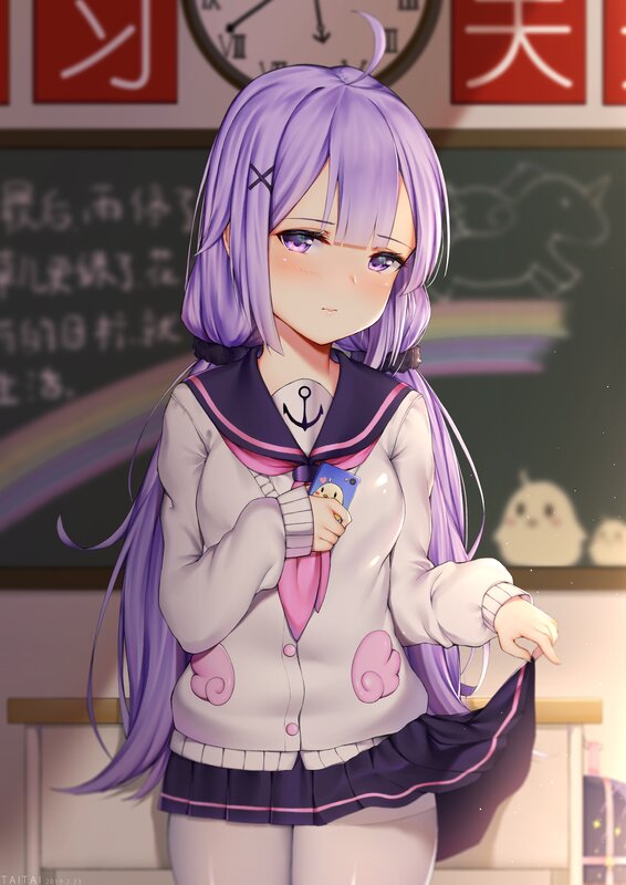 Purple-haired Girl in Uniform — Purple, Calm, Anime, School