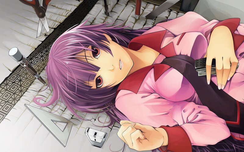 Purple-haired Girl Lying Down — Pink, Calm, Anime