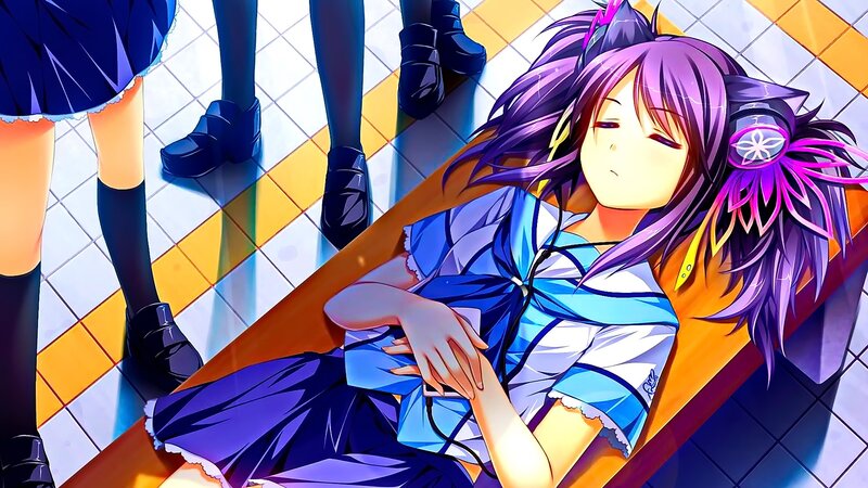 Purple-haired Girl Lying Down — Purple, Calm, Afternoon, Anime