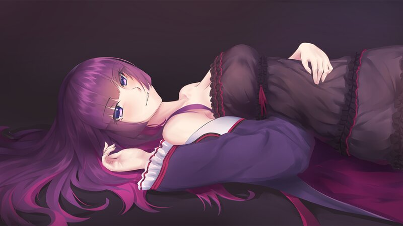 Purple-haired Girl Lying Down — Purple, Calm, Anime