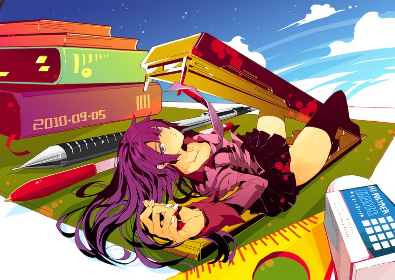 Purple-haired Girl Lying Down — Purple, Dramatic, Afternoon