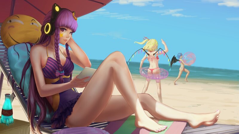 Purple-haired Girl on Beach — Blue