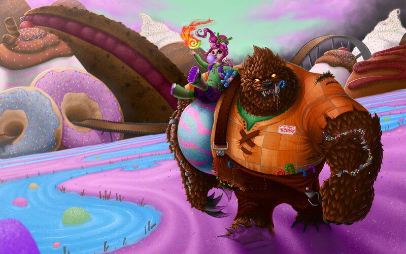 Purple-haired Girl on Bear