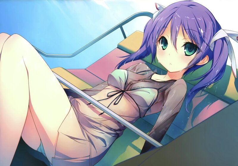 purple-haired girl on boat