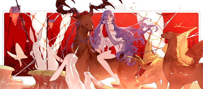 Purple-haired Girl on Deer