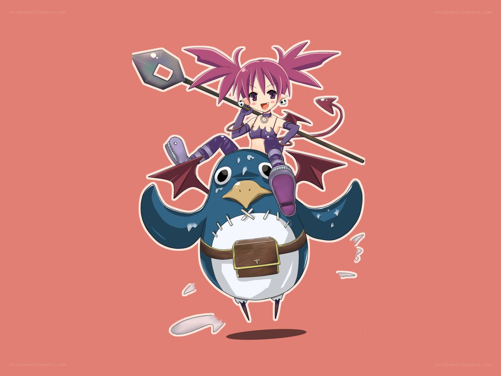 purple-haired girl on penguin