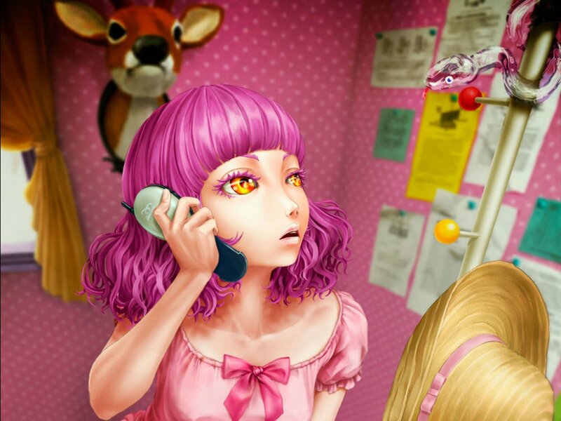 Purple-haired Girl on Phone