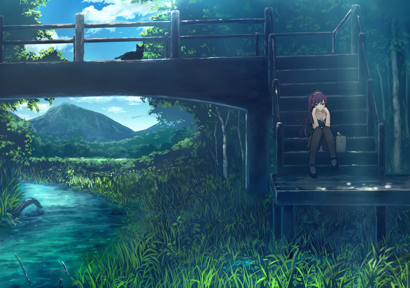 Purple-haired Girl on Steps