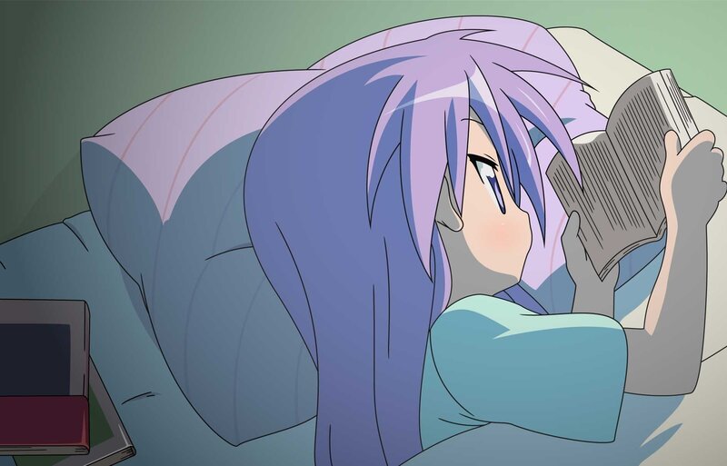 Purple-haired Girl Reading — Blue, Calm