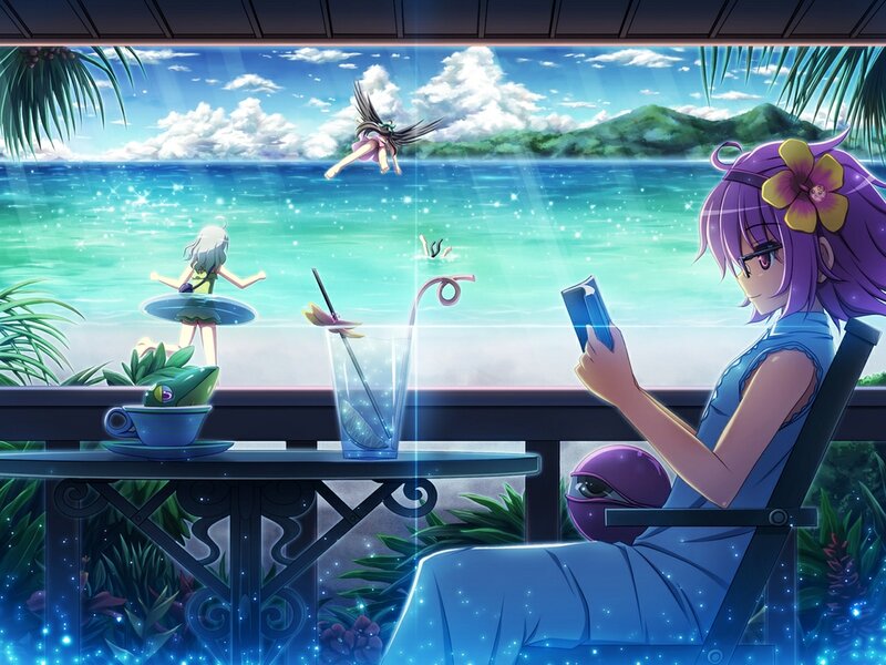 Purple-haired Girl Reading — Blue