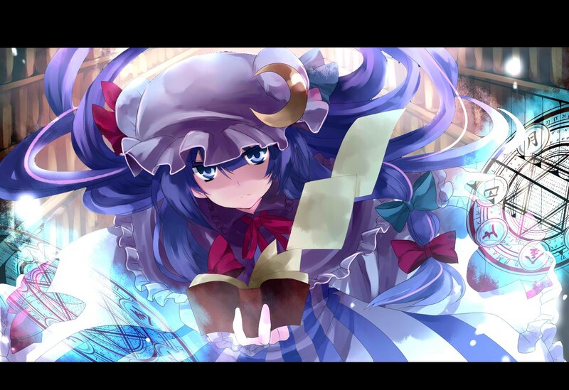 purple-haired girl reading book