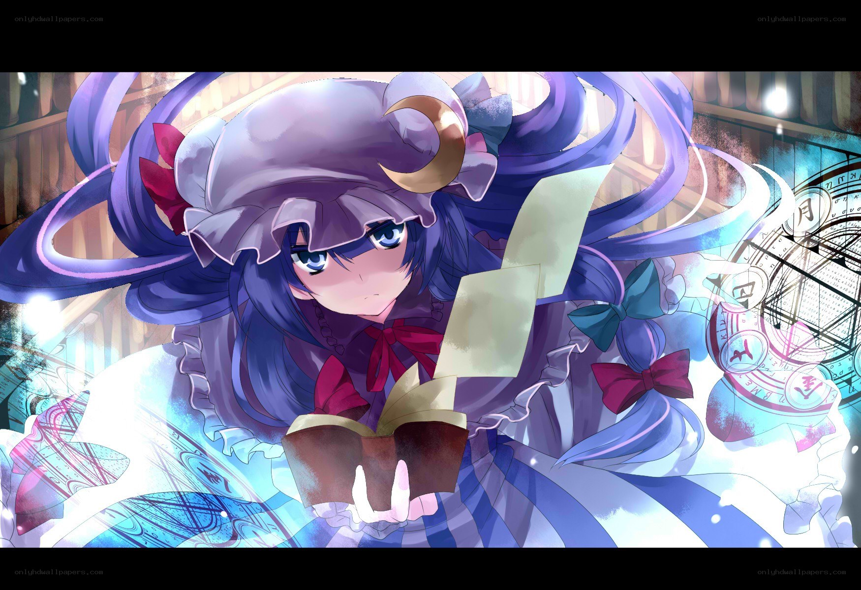 purple-haired girl reading book