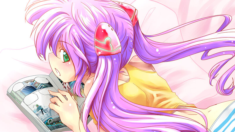 Purple-haired Girl Reading — Purple, Calm, Anime, Book, Bed