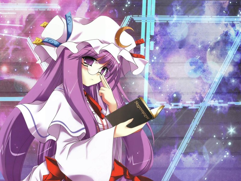 Purple-haired Girl Reading — Purple, Calm, Night, Anime, Book, Hat