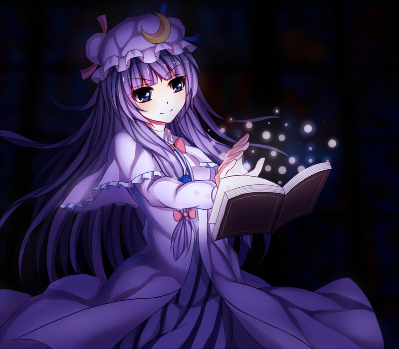 Purple-haired Girl Reading — Purple, Calm, Night, Anime