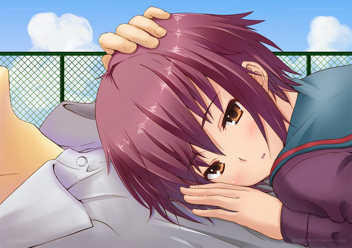 purple-haired girl resting