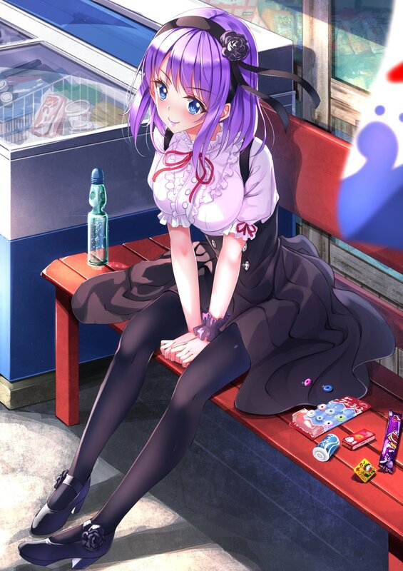 Purple-haired Girl Sitting — Purple, Calm, Afternoon, Anime