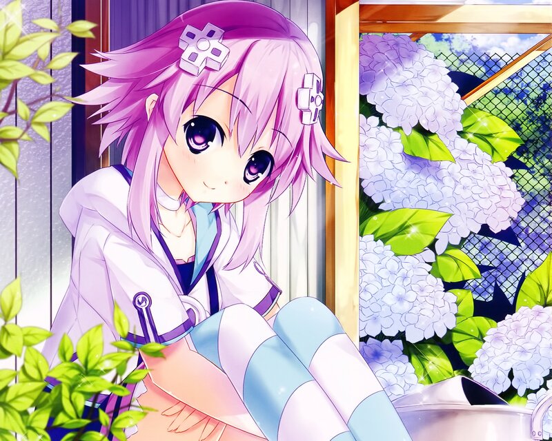 Purple-haired Girl Sitting — Purple, Calm, Afternoon