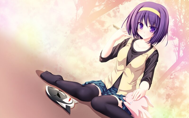 Purple-haired Girl Sitting — Purple, Calm, Sunset, Anime