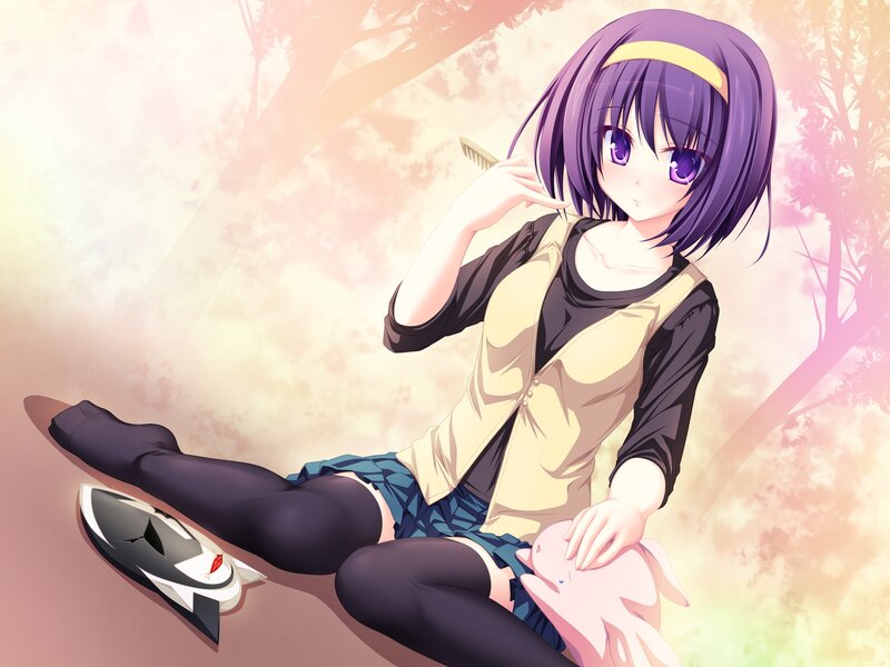 Purple-haired Girl Sitting — Purple, Calm, Sunset
