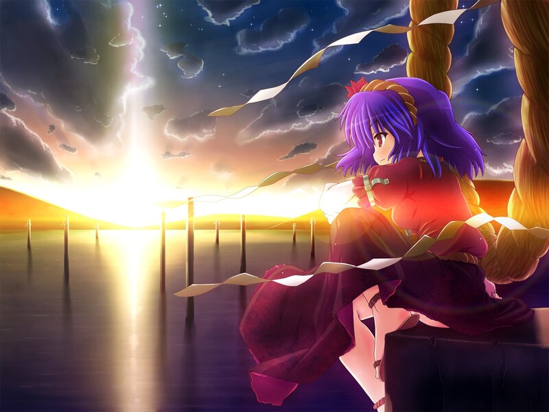 Purple-haired Girl Sitting — Purple, Dramatic, Sunset
