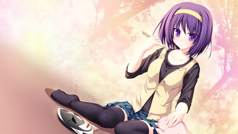 Purple-haired Girl Sitting — Purple, Serene, Sunset, Anime, Hairbrush
