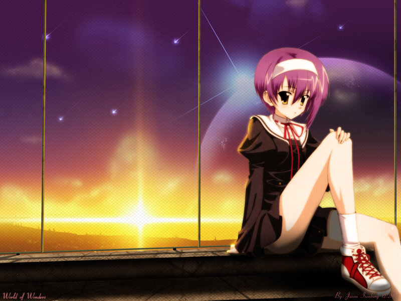 Purple-haired Girl Sitting — Purple, Serene